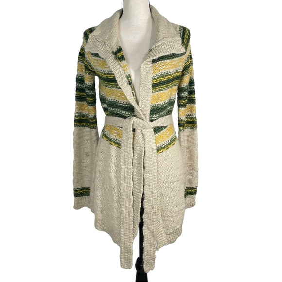 The Limited Sweaters - THE Limited Wool Knit Belted Cardigan Beige Green